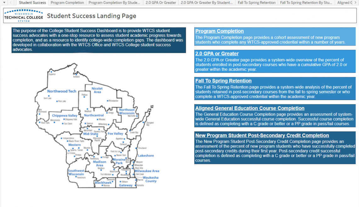 Homepage of Student Success Dashboard