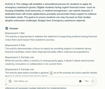 screenshot of perplexity prompt and output.