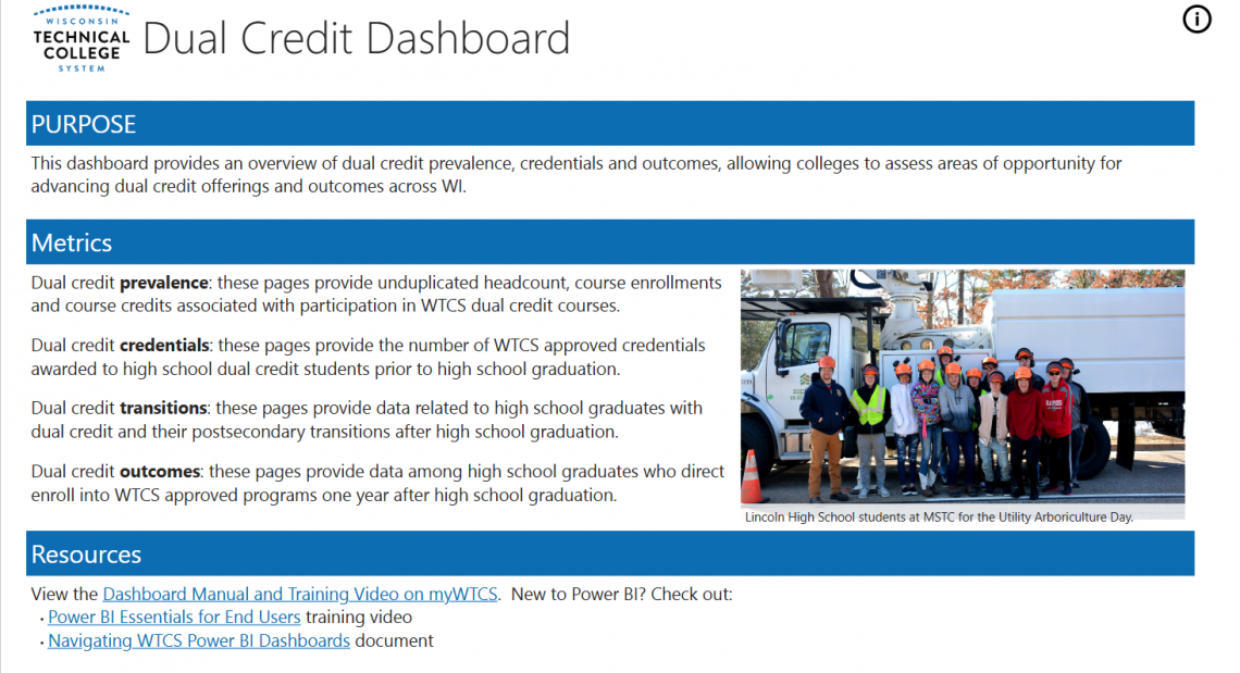 Screenshot of Dual Credit Dashboard Homepage